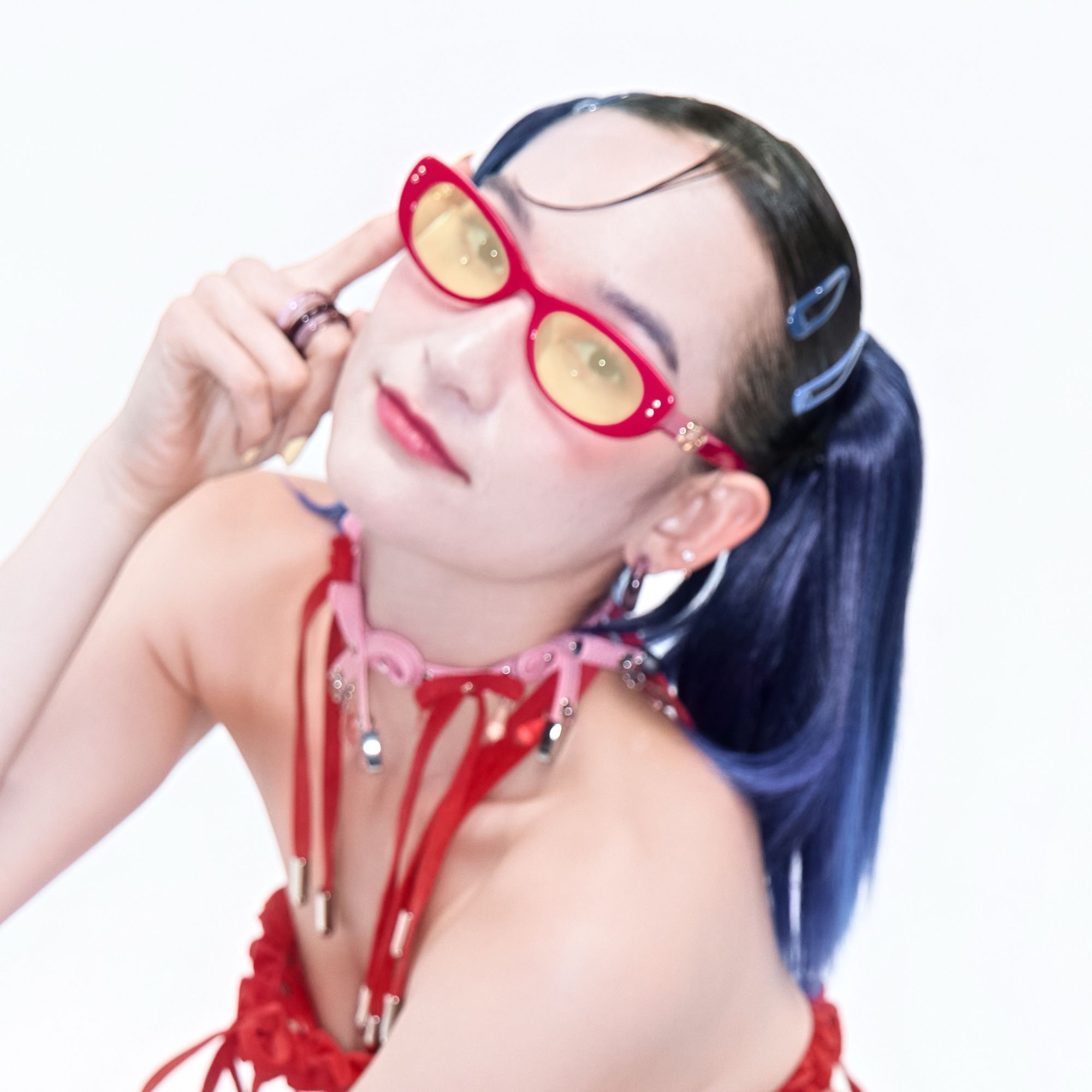 Explore the design story of Ginza - Yellow Lens Pink Y2K Narrow Cat Eye Shades | Vooglam
