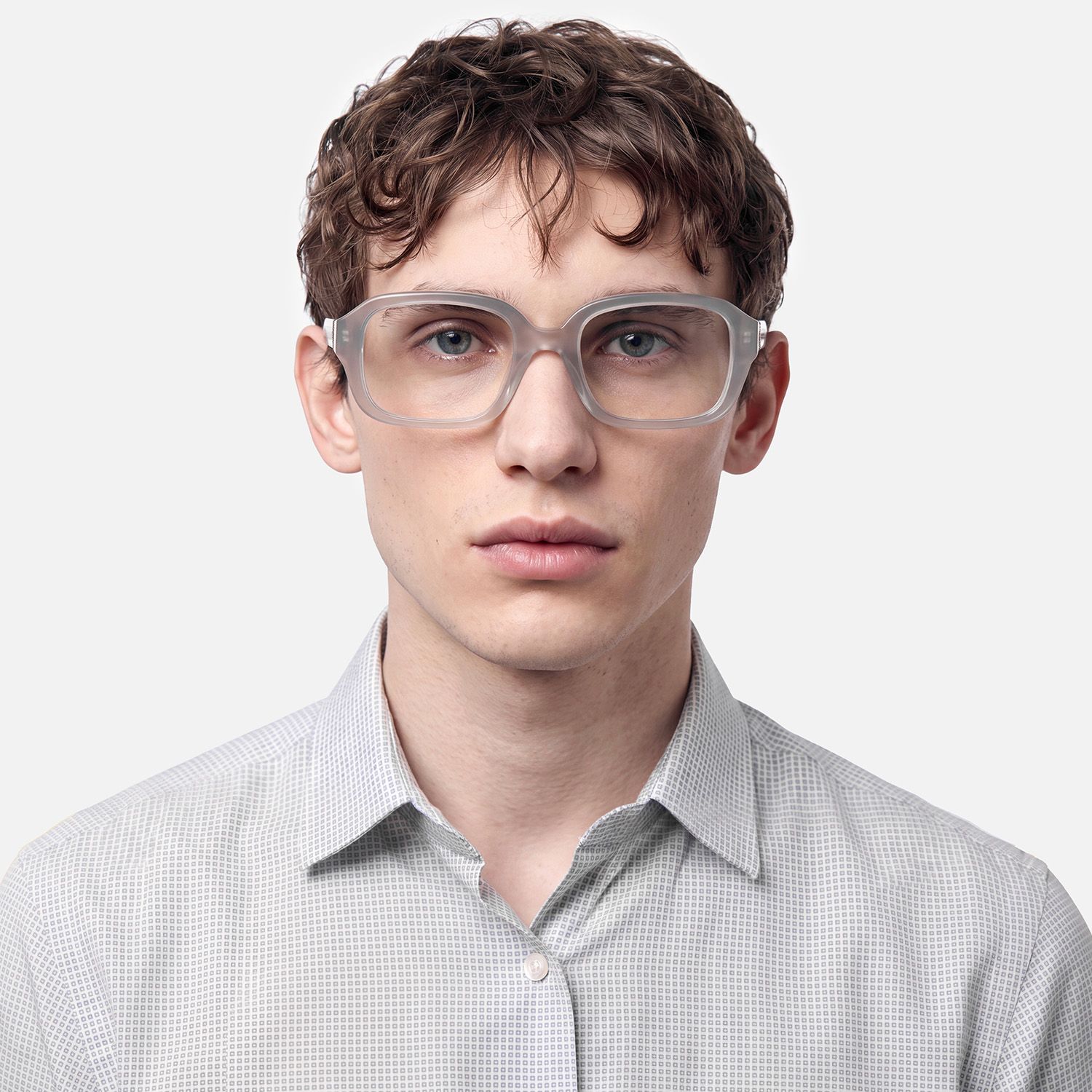 Mies - Translucent Silver Glasses with Screw Deco | Vooglam On Model 1