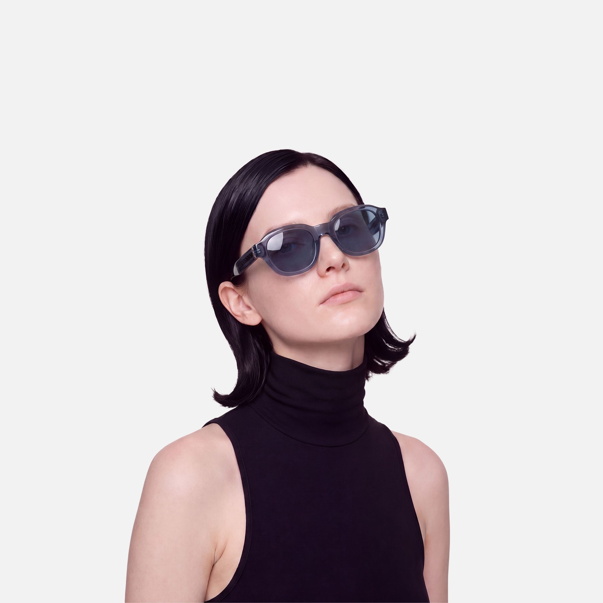 Eerie - Dark Blue Tinted Diamond Pattern Shades by Vooglam - On Model