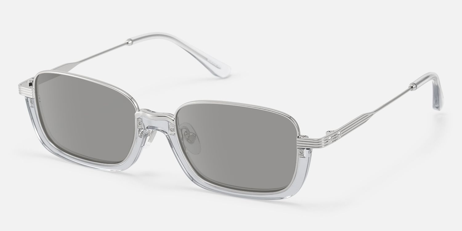 Basel - Oversized Silver Clear Gray Sunglasses | Vooglam Front View