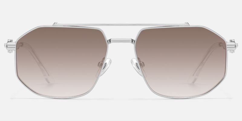 Ando - Silver Gradient Brown Lens Sunglasses | Vooglam