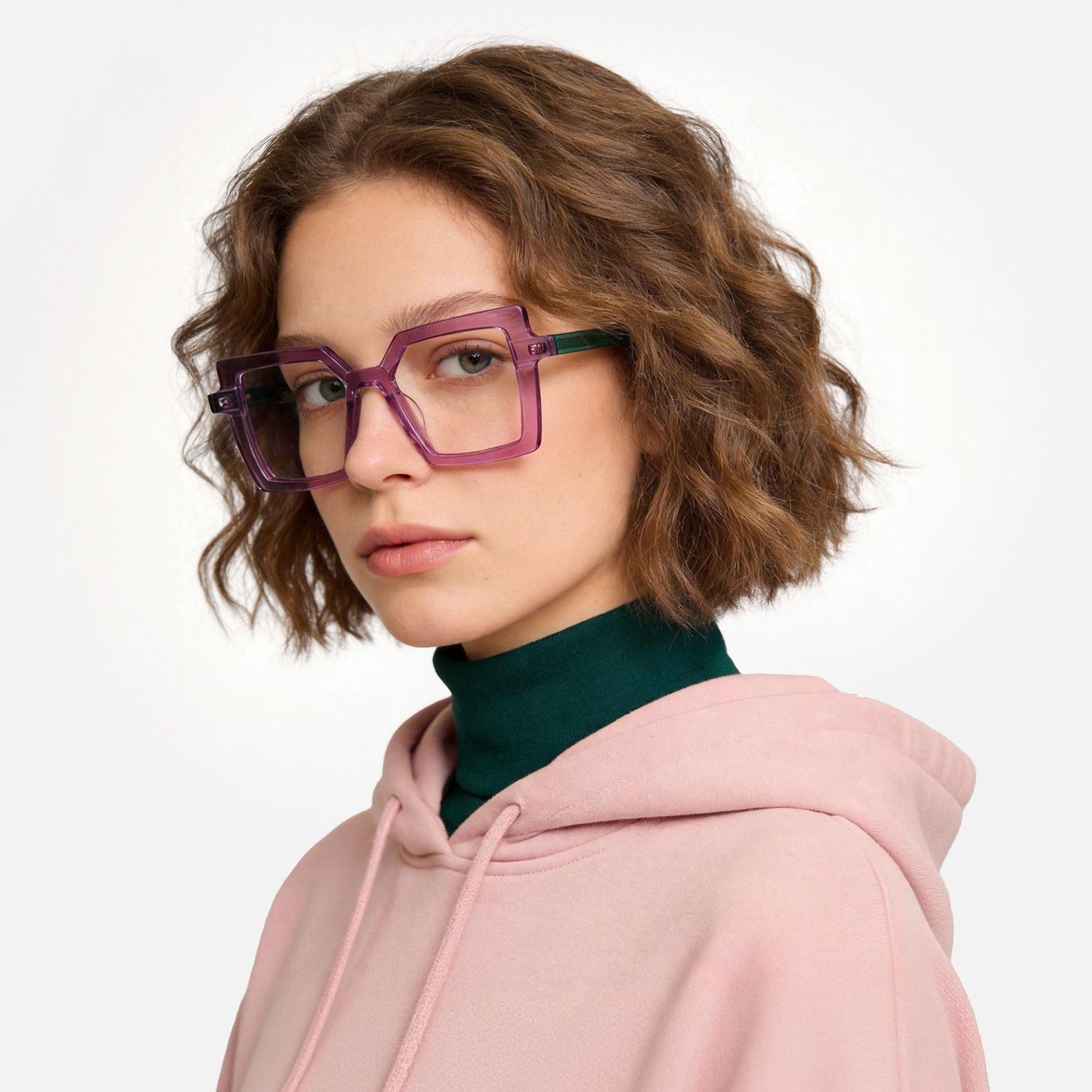 Explore the design story of Eilis - Square Purple Eyeglasses | Vooglam