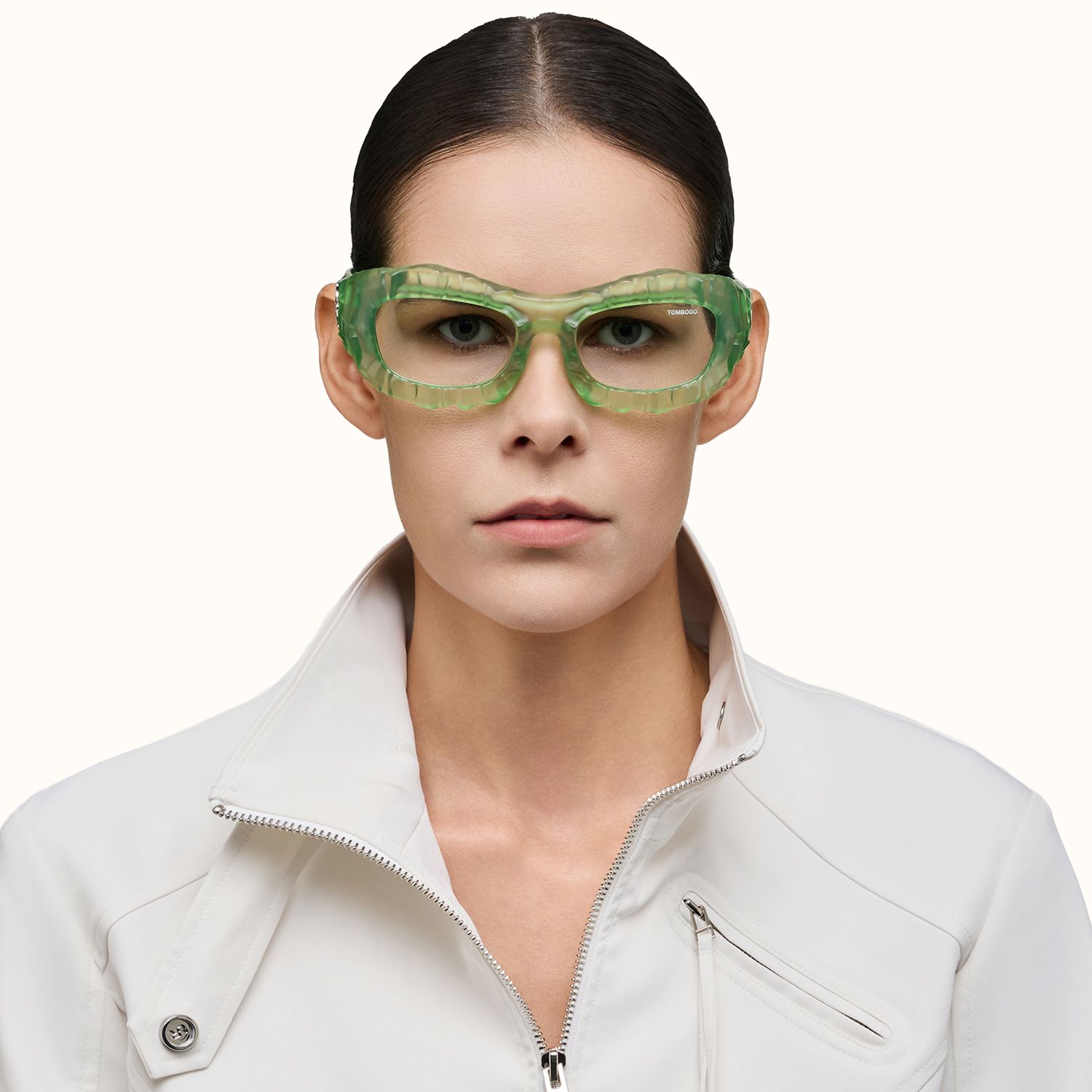 model wearing The Geologist - Geometric Green Eyeglasses 1