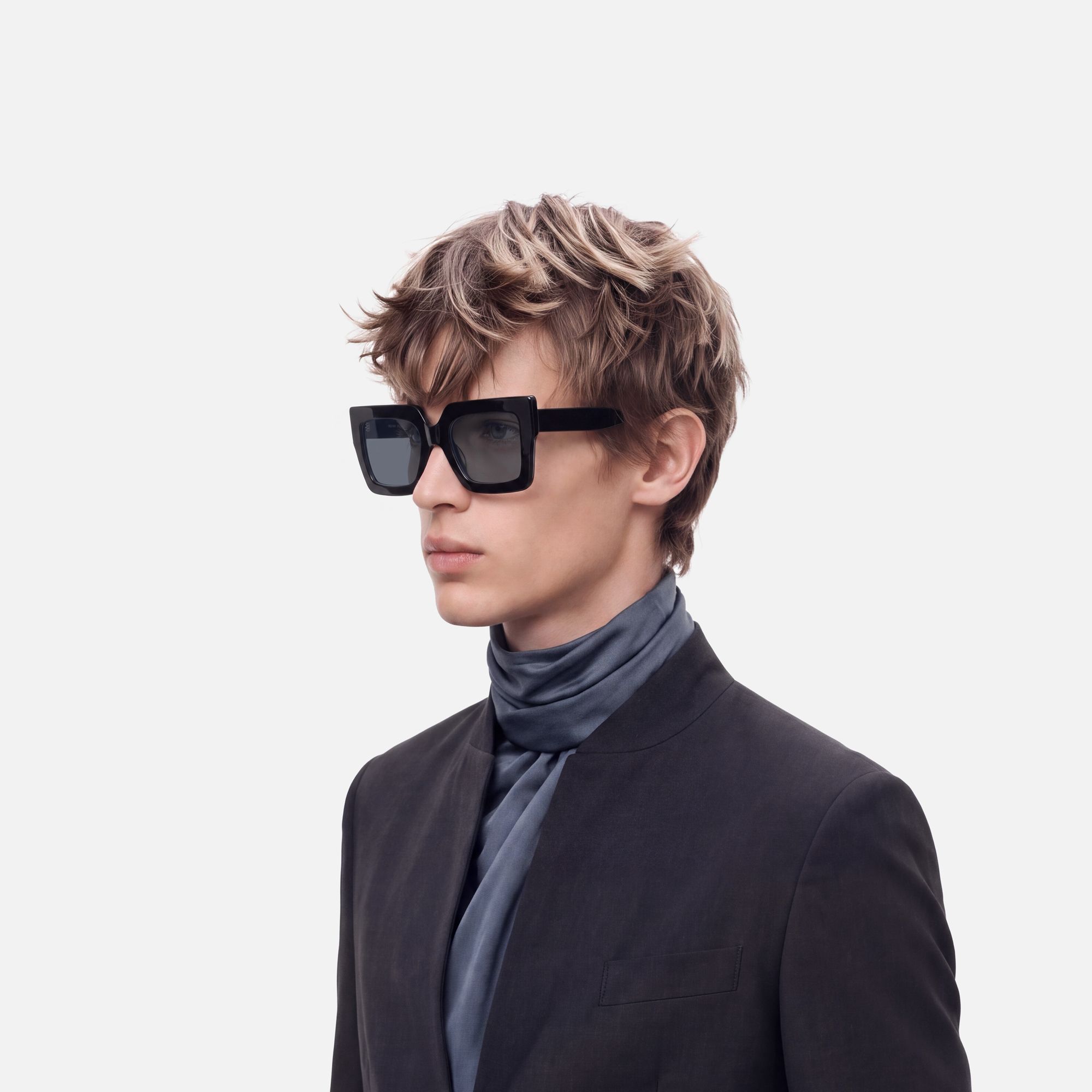 Charisse - Bold Chunky Square Black Sunglasses | Vooglam On Model 4