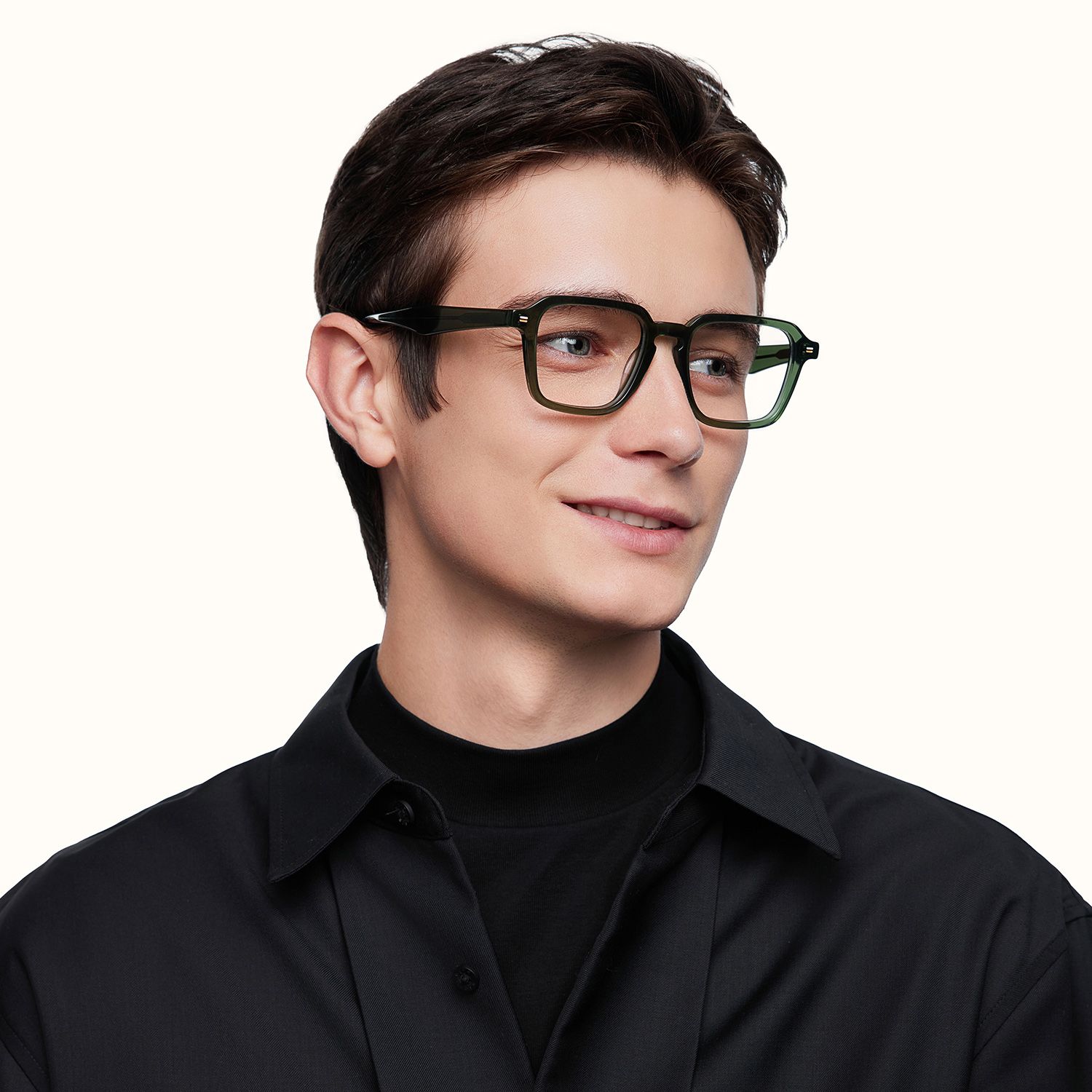 model wearing Maven - Square Green Eyeglasses 2