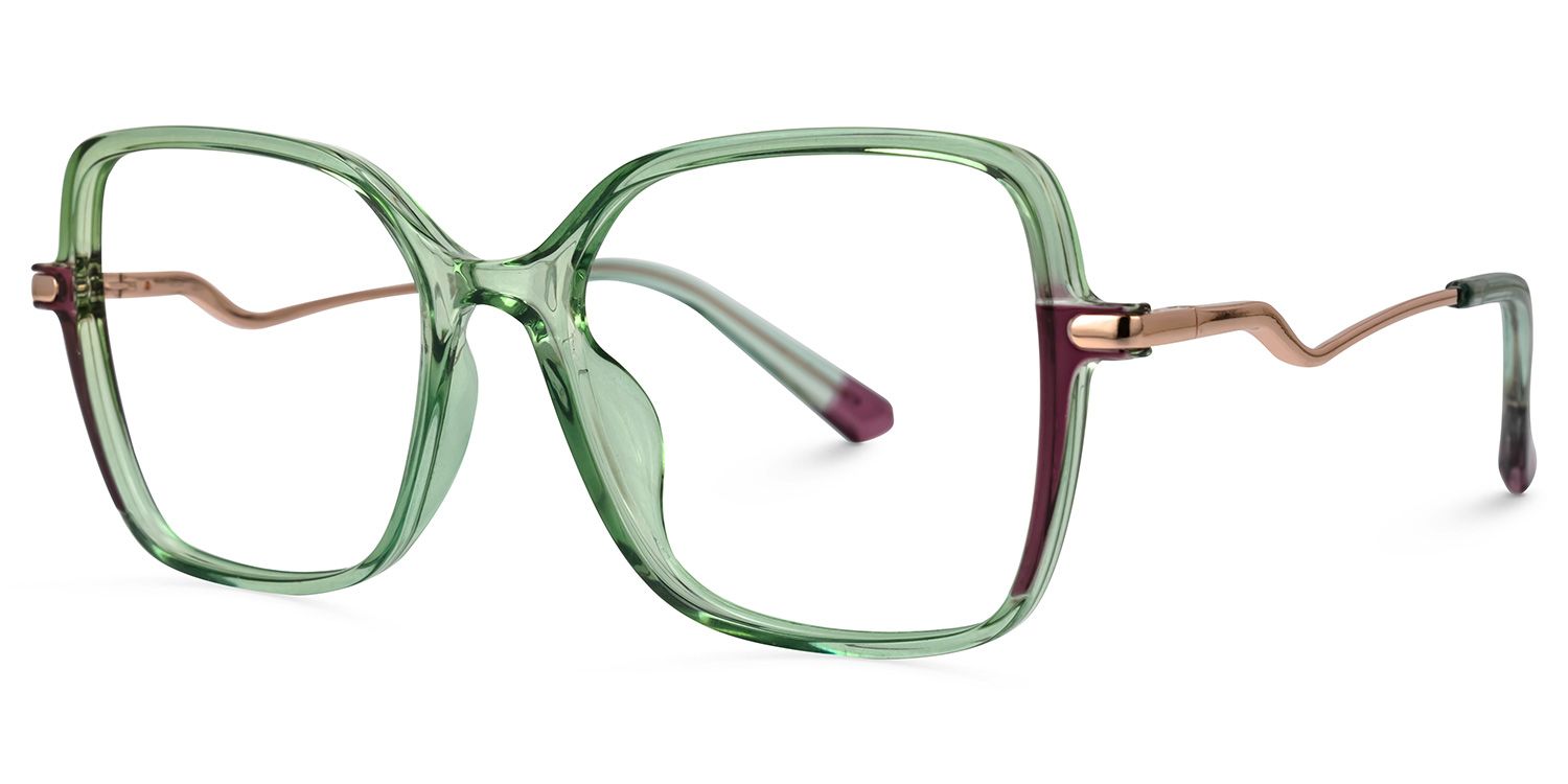 Decima - Square Green Eyeglasses | Vooglam Front View