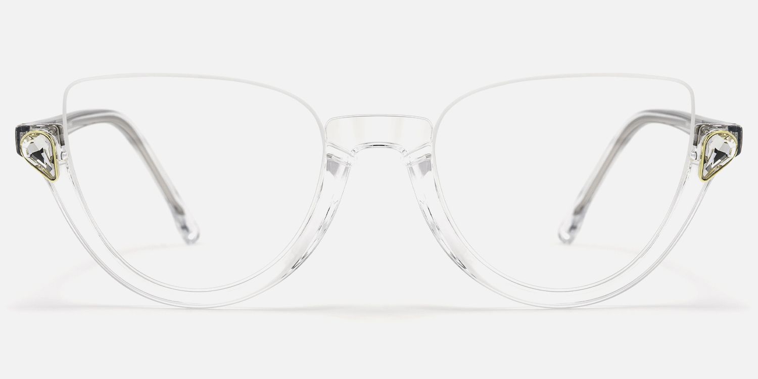 Sylvia Crystal Clear Semi-Rimless Cat Eye Glasses for Women Angle View