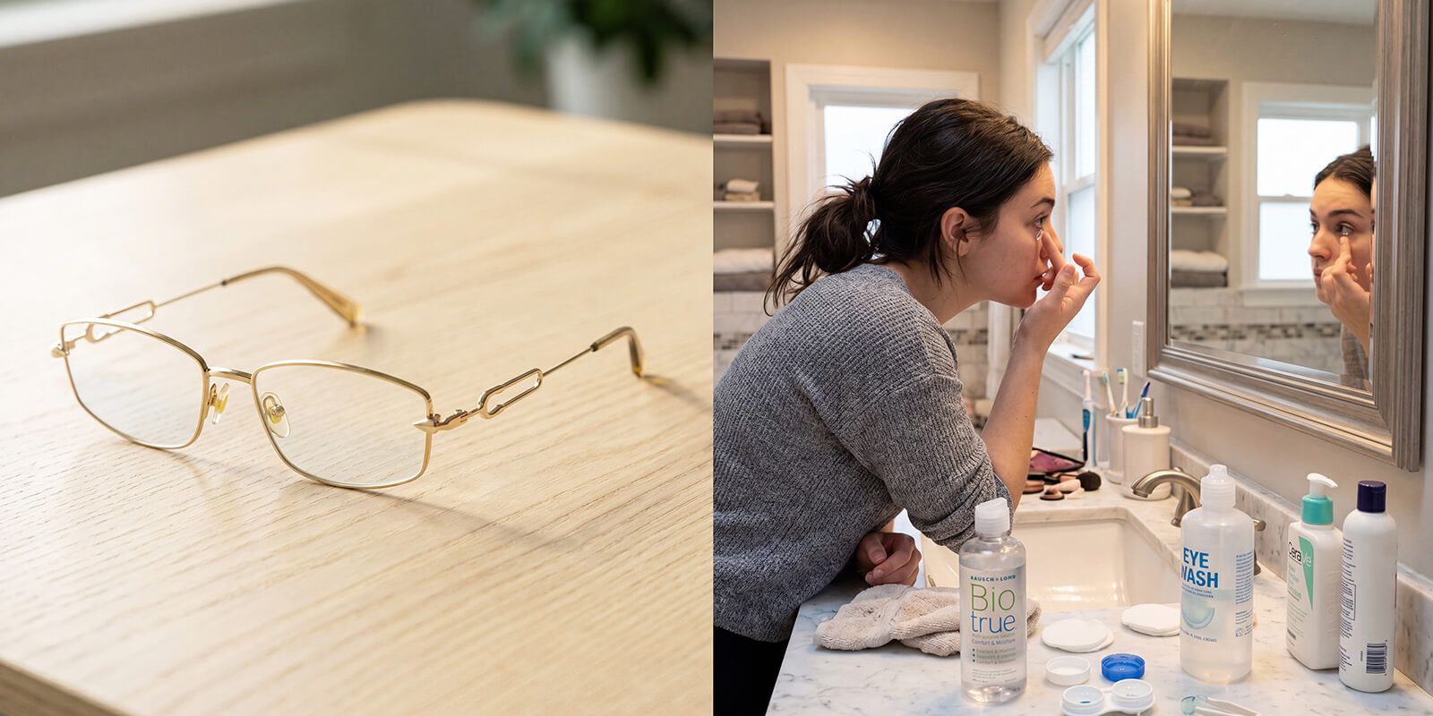 a side-by-side comparison picture of contact and glasses