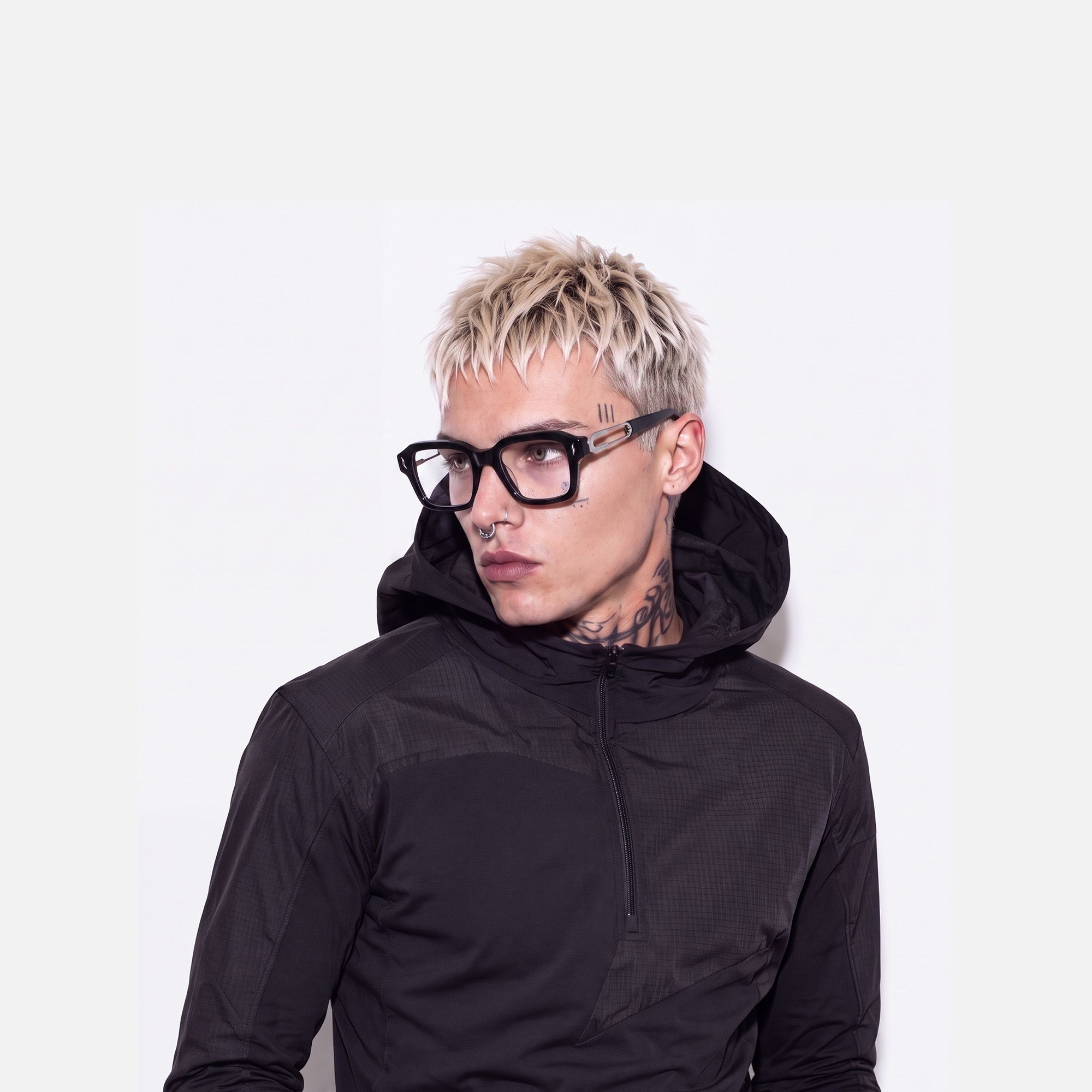 Blindspot - Safety Pin Square Black Glasses | Vooglam On Model 4