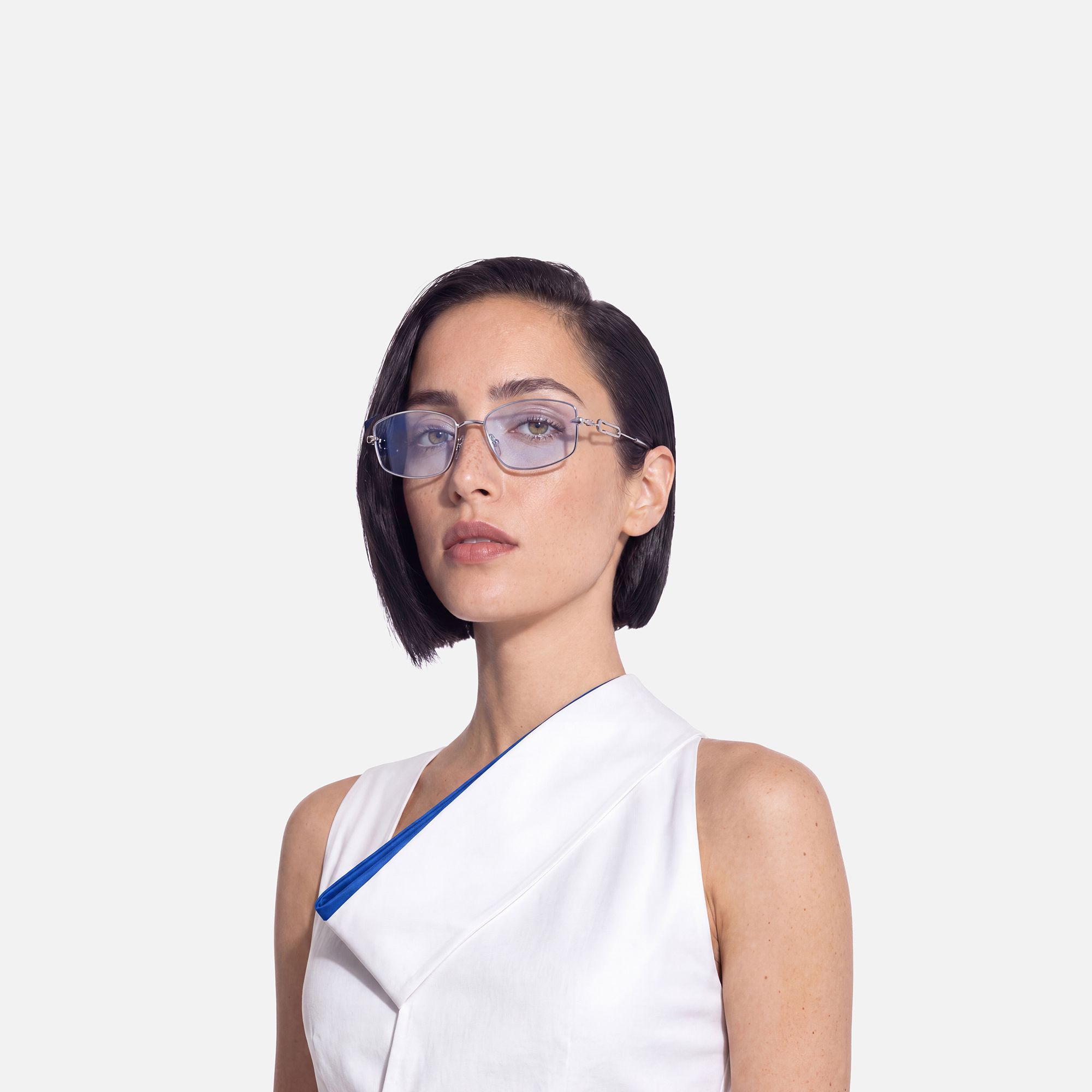 Bladework - Light Blue Tint Narrow Sunglasses | Vooglam On Model 3