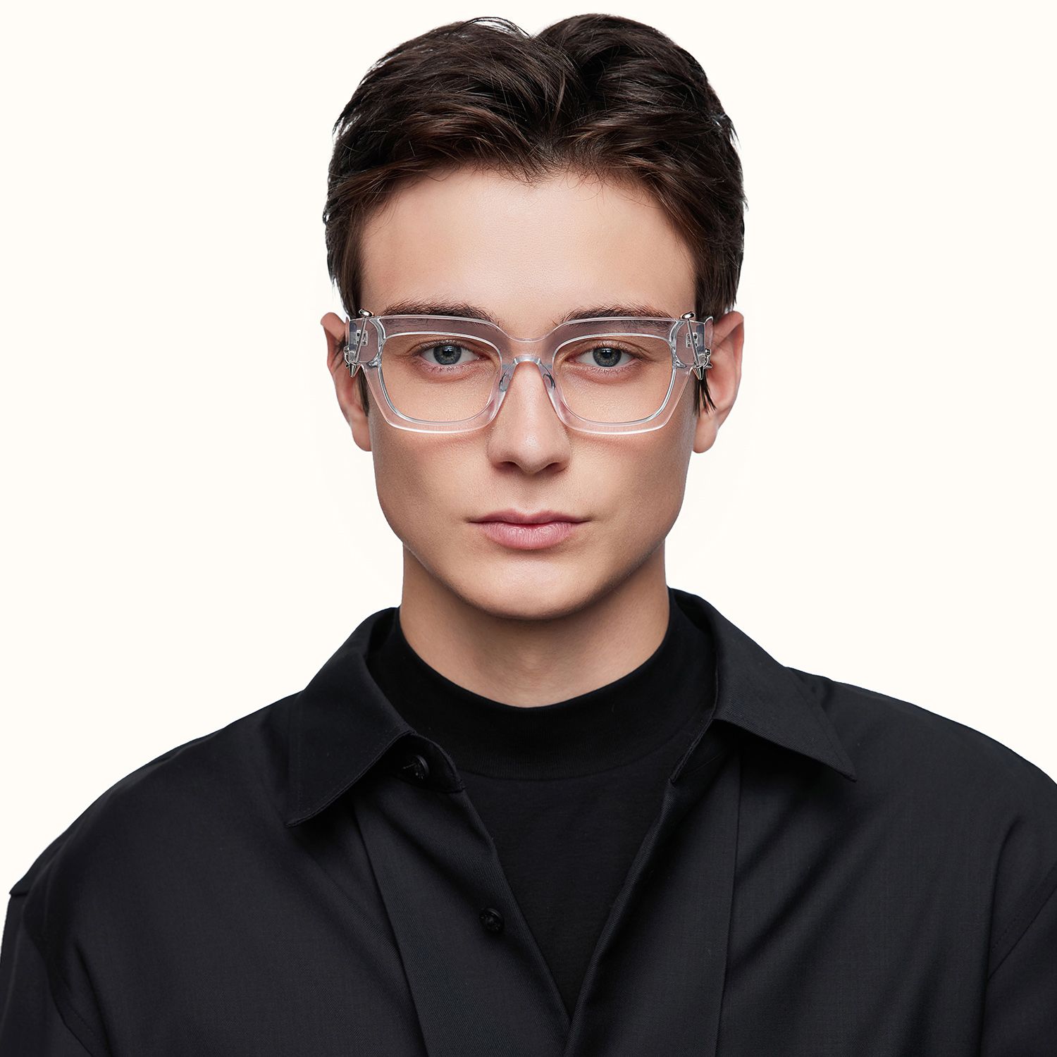 Sabrina - Rectangle Crystal Acetate Eyeglasses | Vooglam On Model 2