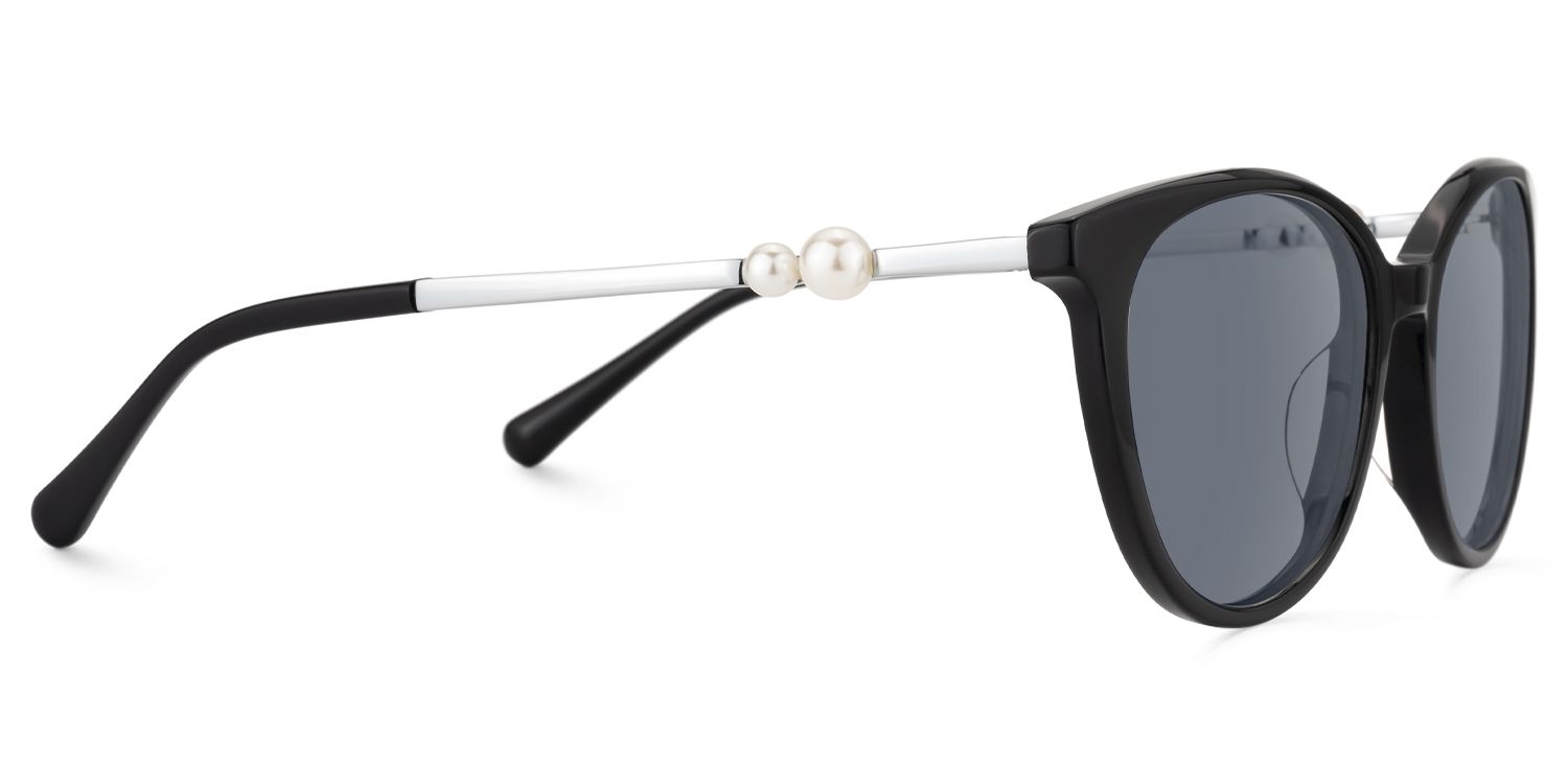 Pearl - Round Black Sunglasses | Vooglam 4