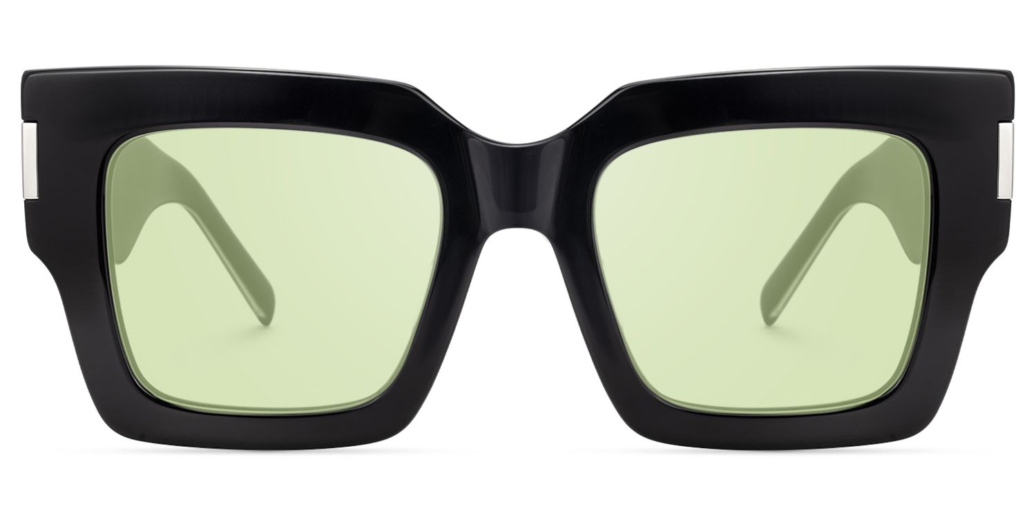 Vaeda - Black Square Green Lens Sunglasses | Vooglam Product Details 1