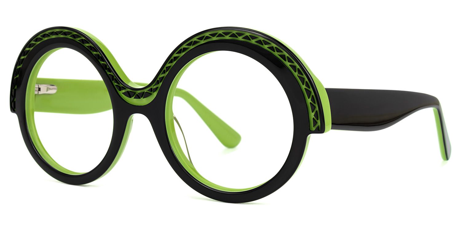 Admetus - Round Black/Green Eyeglasses by Vooglam - Front View
