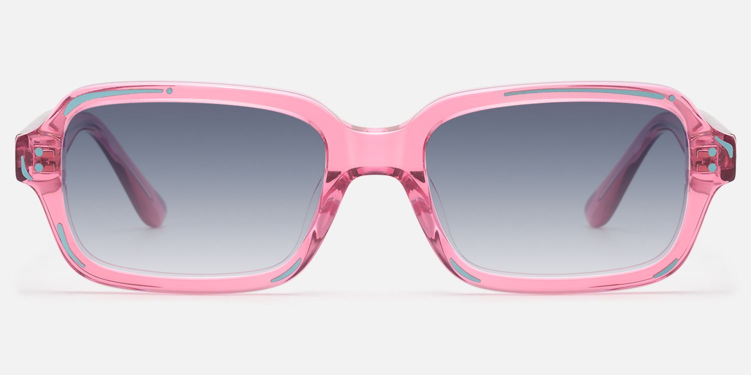 Pixel - Pink Comic Gray Tinted Rectangle Shades by Vooglam - Angle View