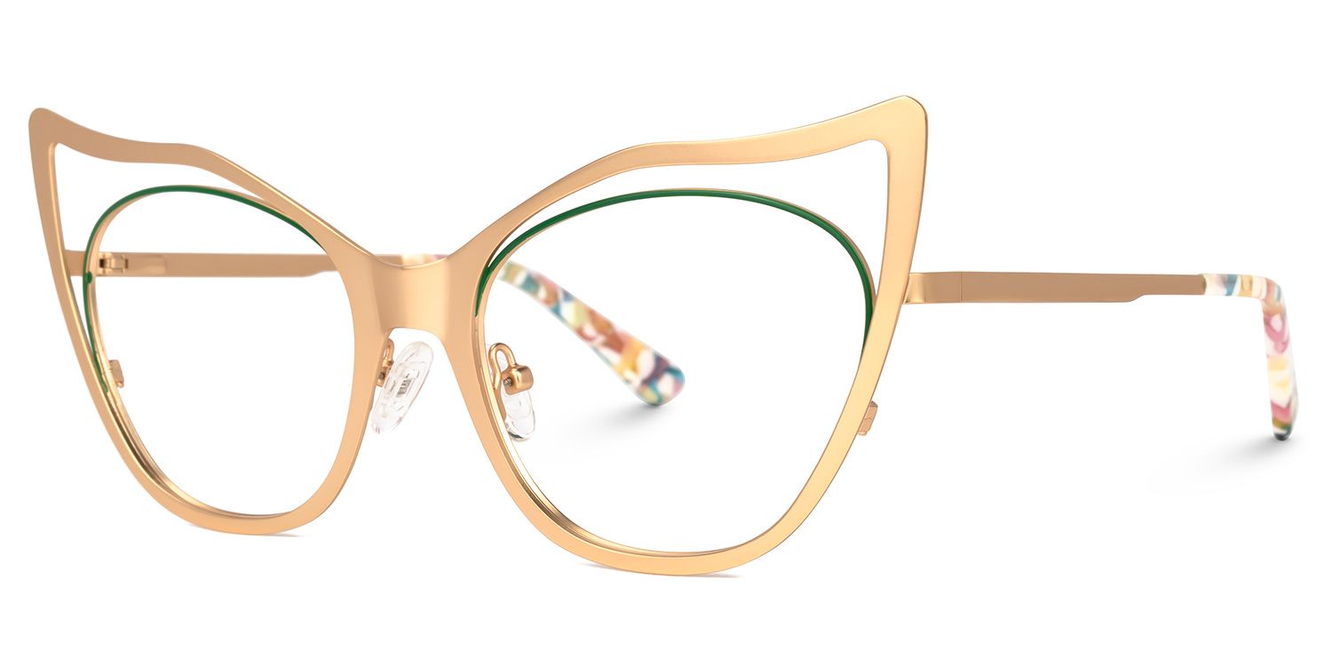 Baina - Cat Eye Gold Eyeglasses | Vooglam Front View