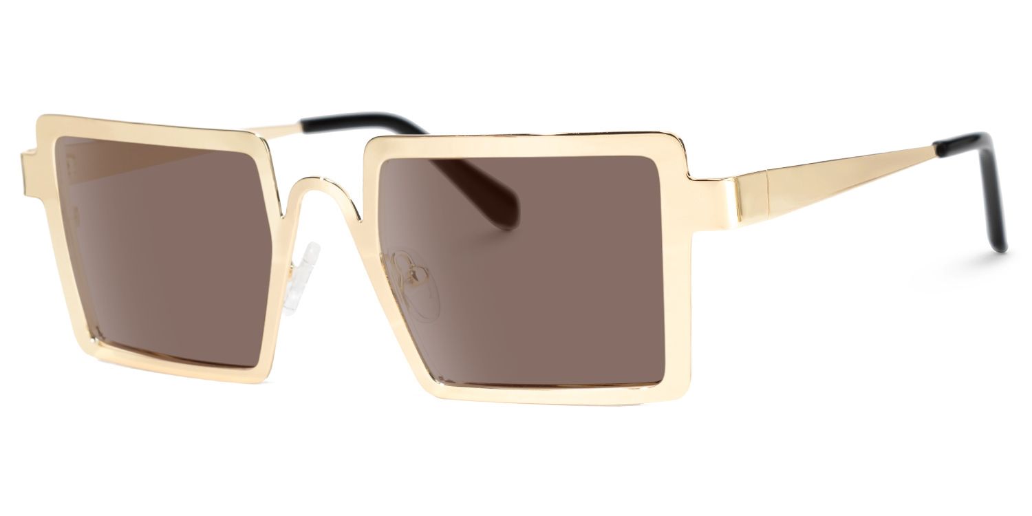 Cairbre - Rectangle Gold Sunglasses | Vooglam Front View