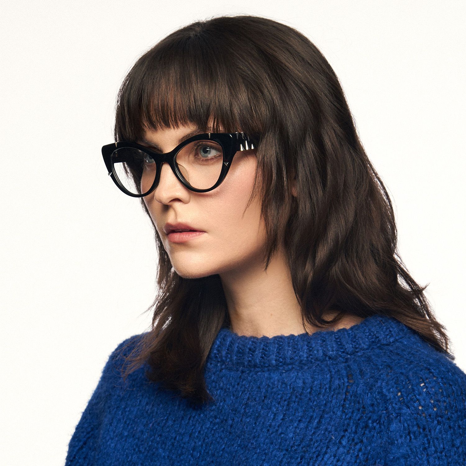 model wearing Slay - Cat Eye Black Eyeglasses 2