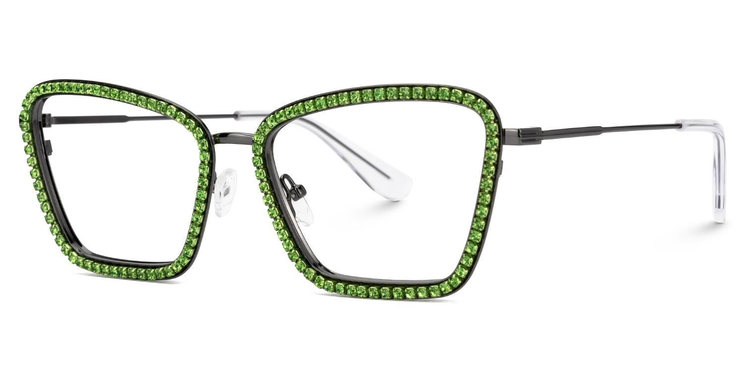 Feodora - Rectangle Green Eyeglasses | Vooglam Front View