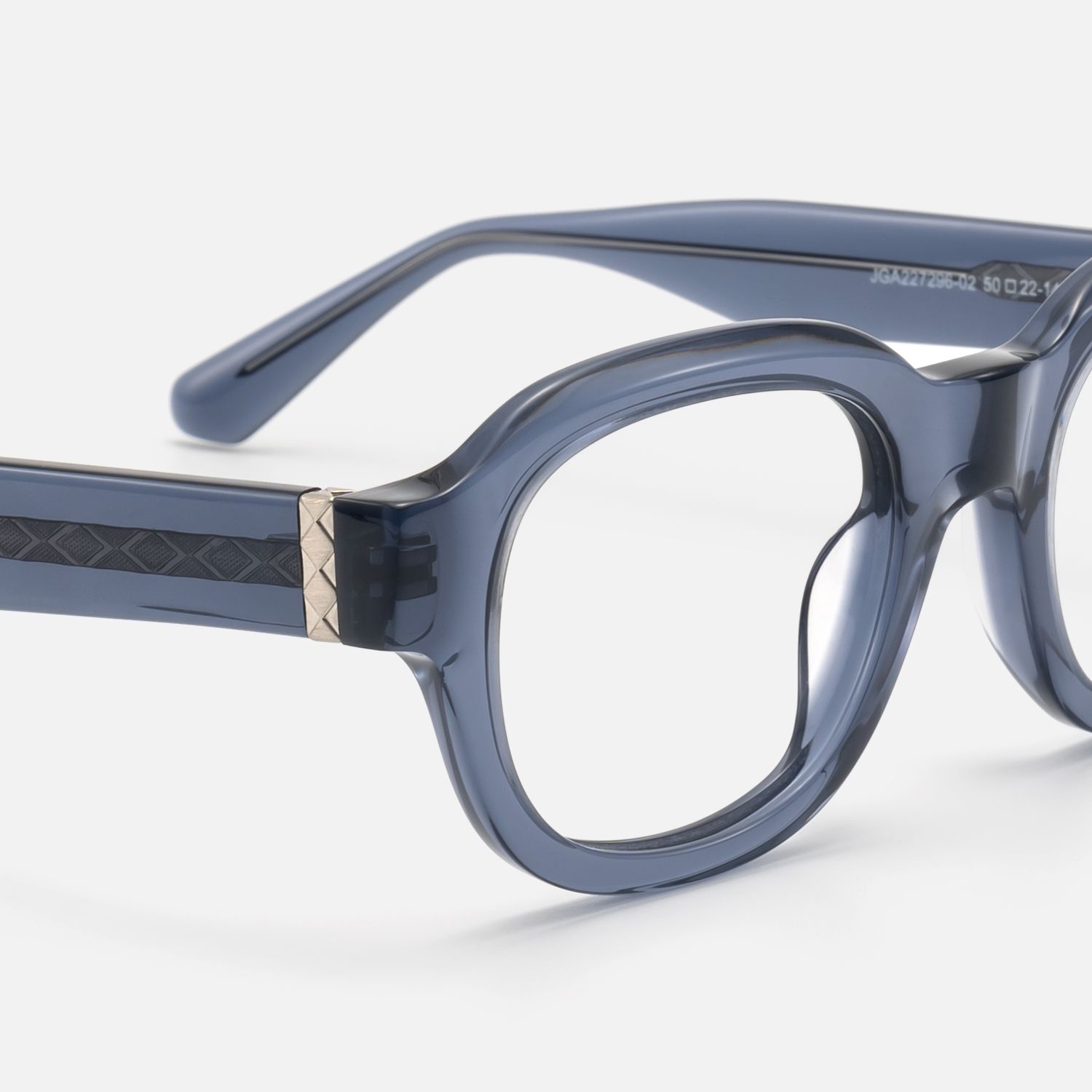Eerie - Thick Clear Blue Acetate Round Glasses | Vooglam Design Details